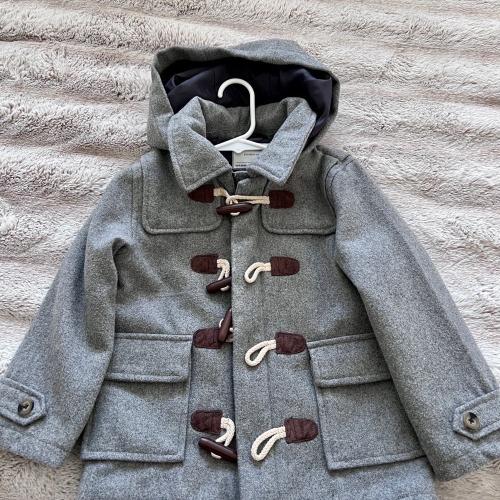 Janie and Jack Gray Pea Coat with Toggle Closure and Hood